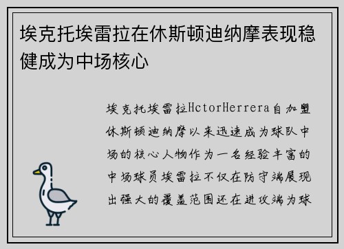埃克托埃雷拉在休斯顿迪纳摩表现稳健成为中场核心